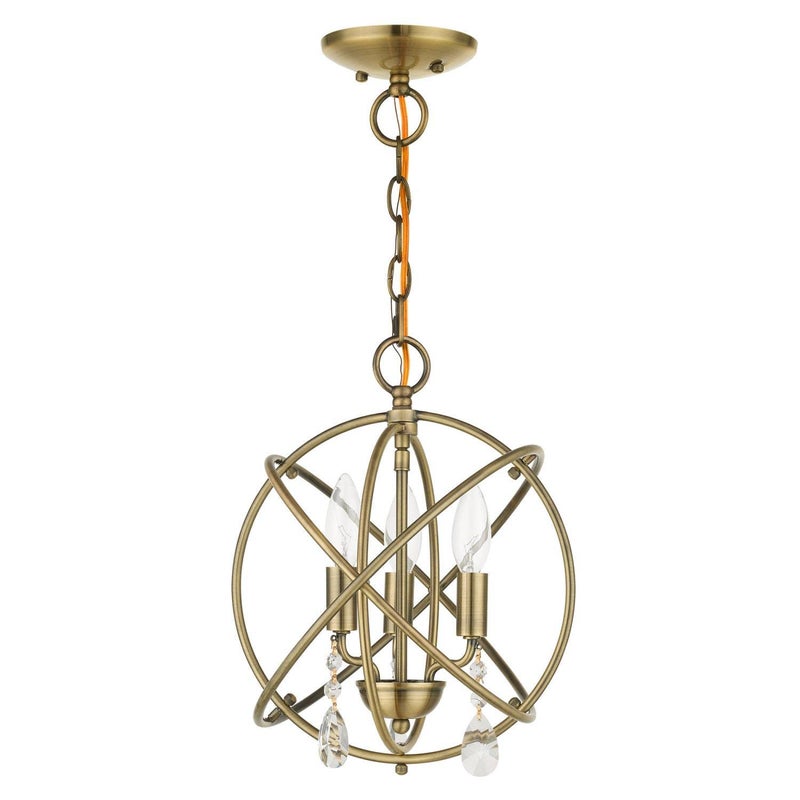Livex Lighting 40903-01 Aria Collection 3-Light Convertible Chandelier/Semi Flush Mount Ceiling Light, Antique Brass - Image 2